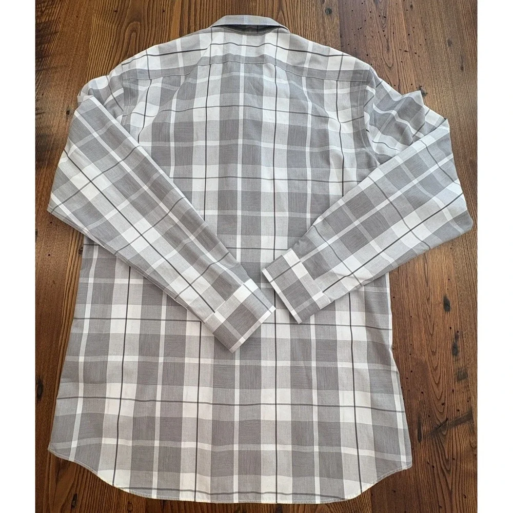 Banana Republic Men's Non-Iron Slim Fit Plaid Long Sleeve Dress Shirt Gray L